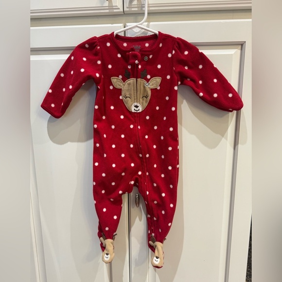 Child of Mine Red Polka Dot Reindeer Footie One Piece - Picture 1 of 5